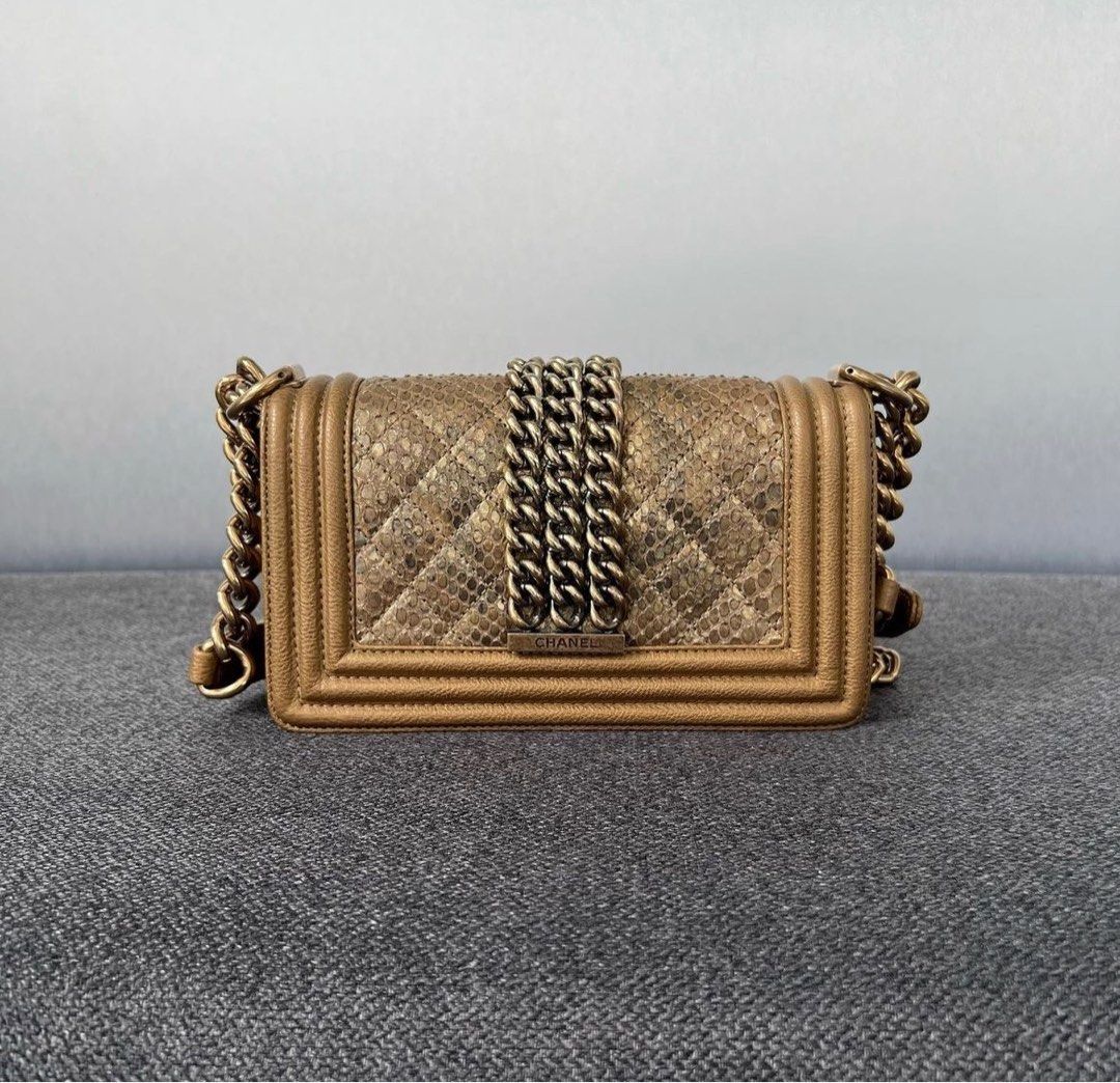 Chanel Le Boy Chanel Snakeskin Grained calfskin Gold Aghw Luxury Bags Wallets on Carousell