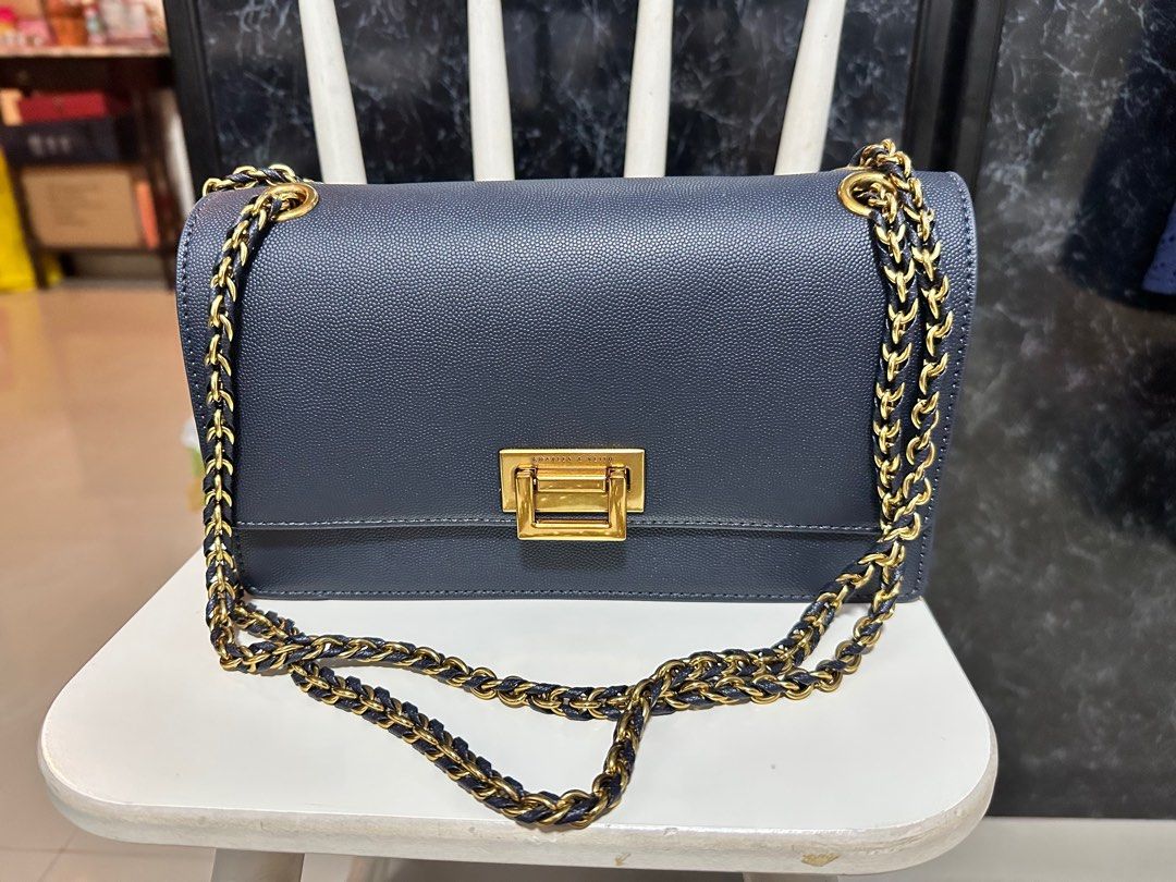 Charles Keith Chain Shoulder Bag Navy Women s Fashion Bags
