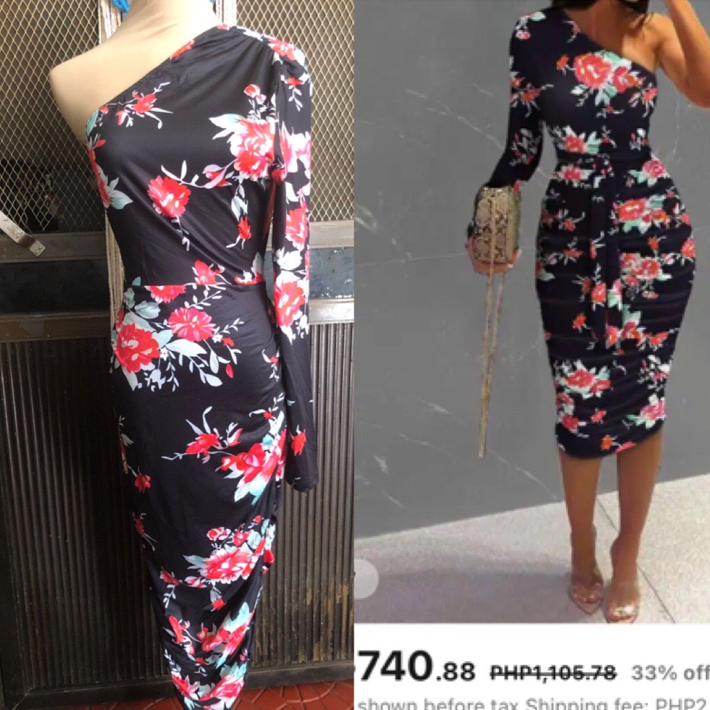 Chic me floral one sided dress Women s Fashion Dresses Sets Dresses on Carousell
