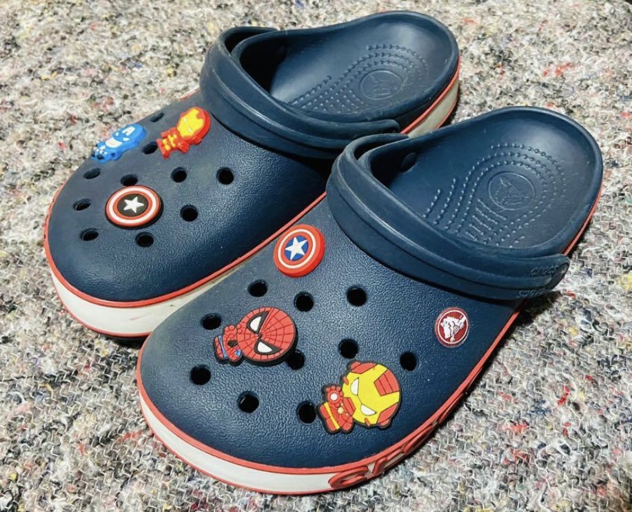 Crocs with Avengers jibbitz, Babies & Kids, Babies & Kids Fashion on
