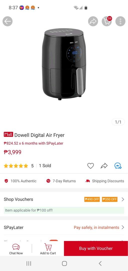 Dowell Digital Air Fryer (Category: Fryers) located in Manila. Submitted by bagislifeshop (Listing ID 1240806563, Image 2). Description: Dowell Digital Air Fryer Non-stick basket, PA plastic, PP Plastic 1.8 Liter capacity Touch Screen digital display .
