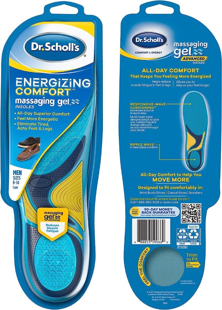 Dr. Scholl s Comfort and Energy Massaging Gel Insoles Men s Size 8 14 1 Pair Beauty Personal Care Foot Care on Carousell