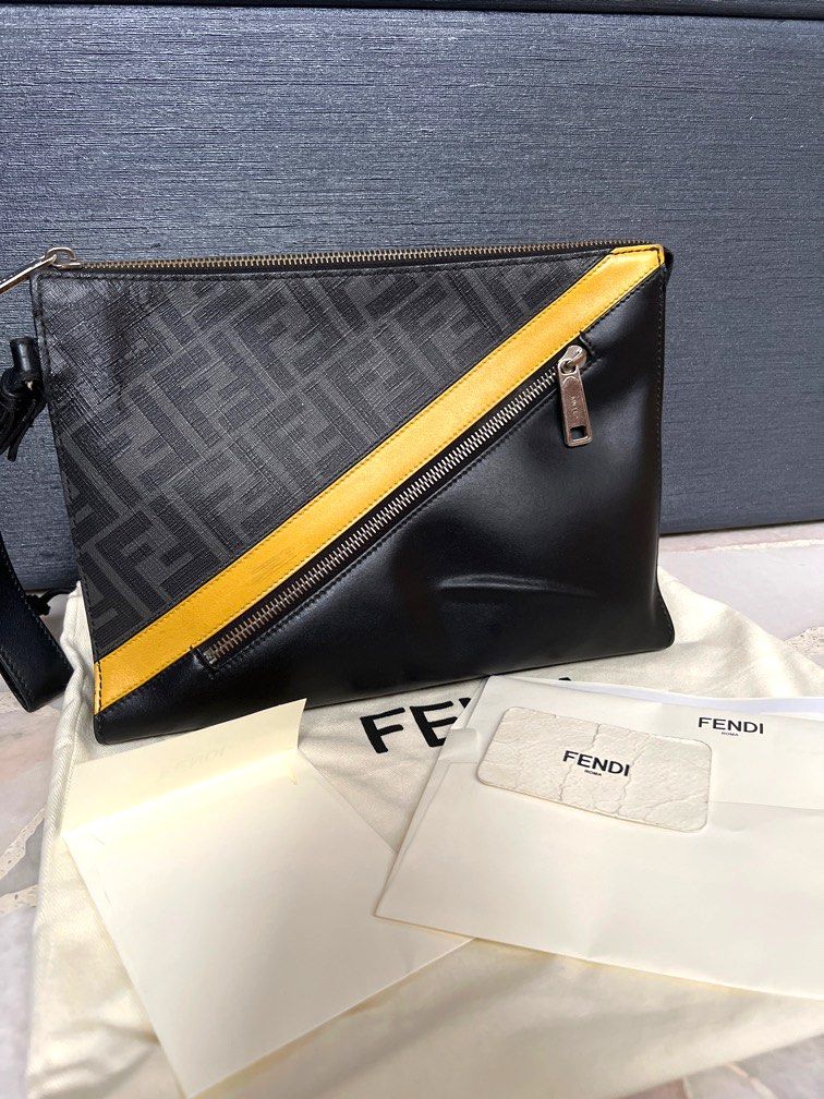 Fendi Diagonal Flat Pouch - Grey fabric bag