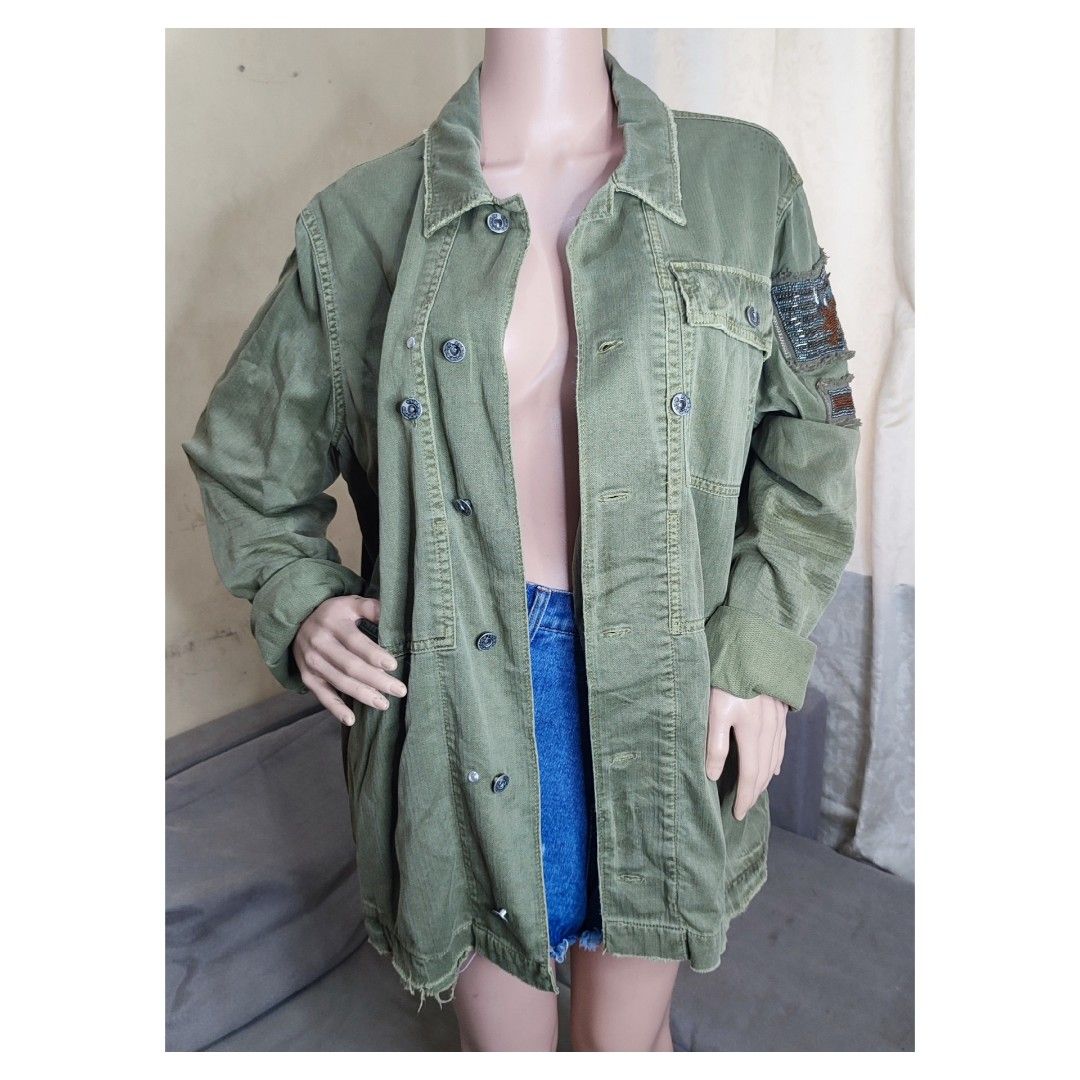 Free People Army Green Jacket With Pockets Women s Fashion Coats