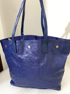 FURLA Sally Open Top Medium Divide-It Open Top Tote Bag Blue Cross Grain  Leather