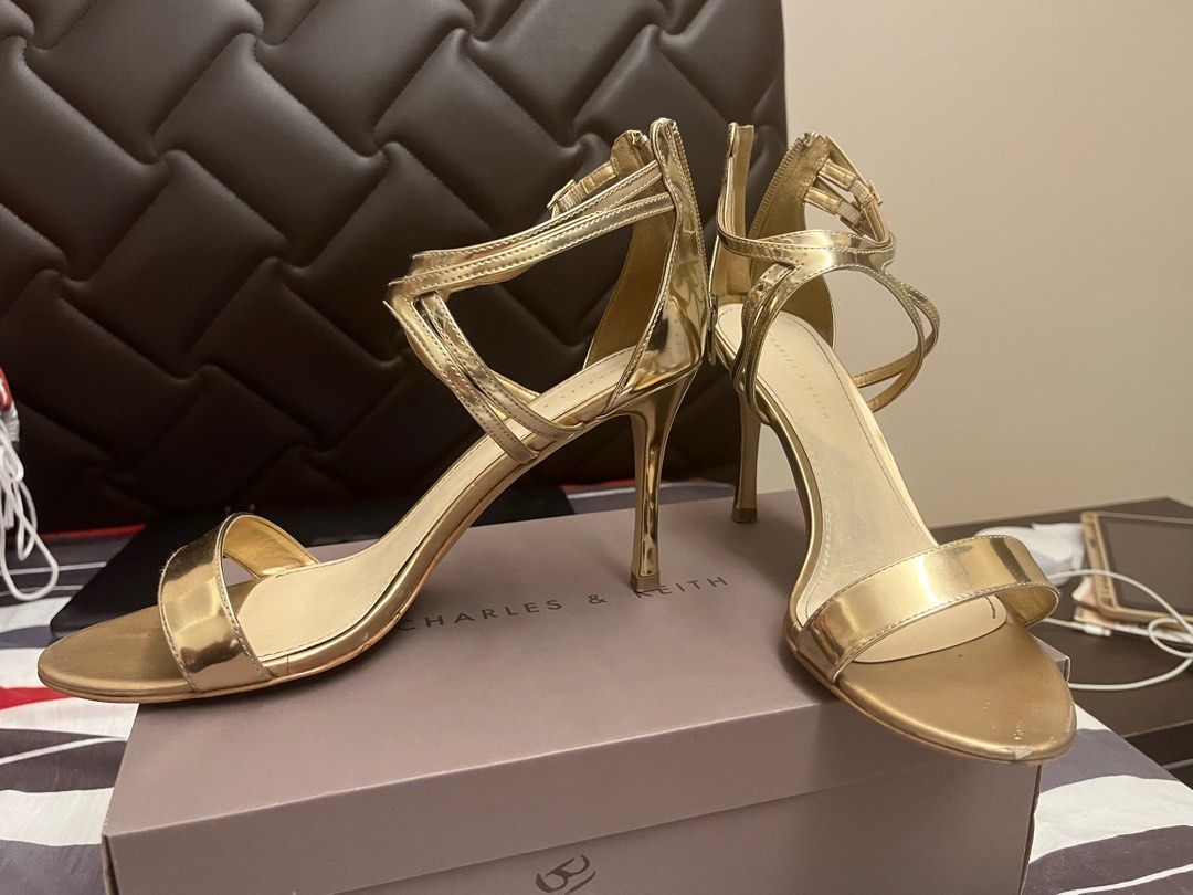 Golden Charles Keith 3 inch heels
