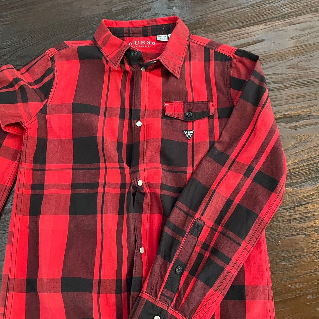 Guess Checked Dress Shirt Long Sleeve Button Down