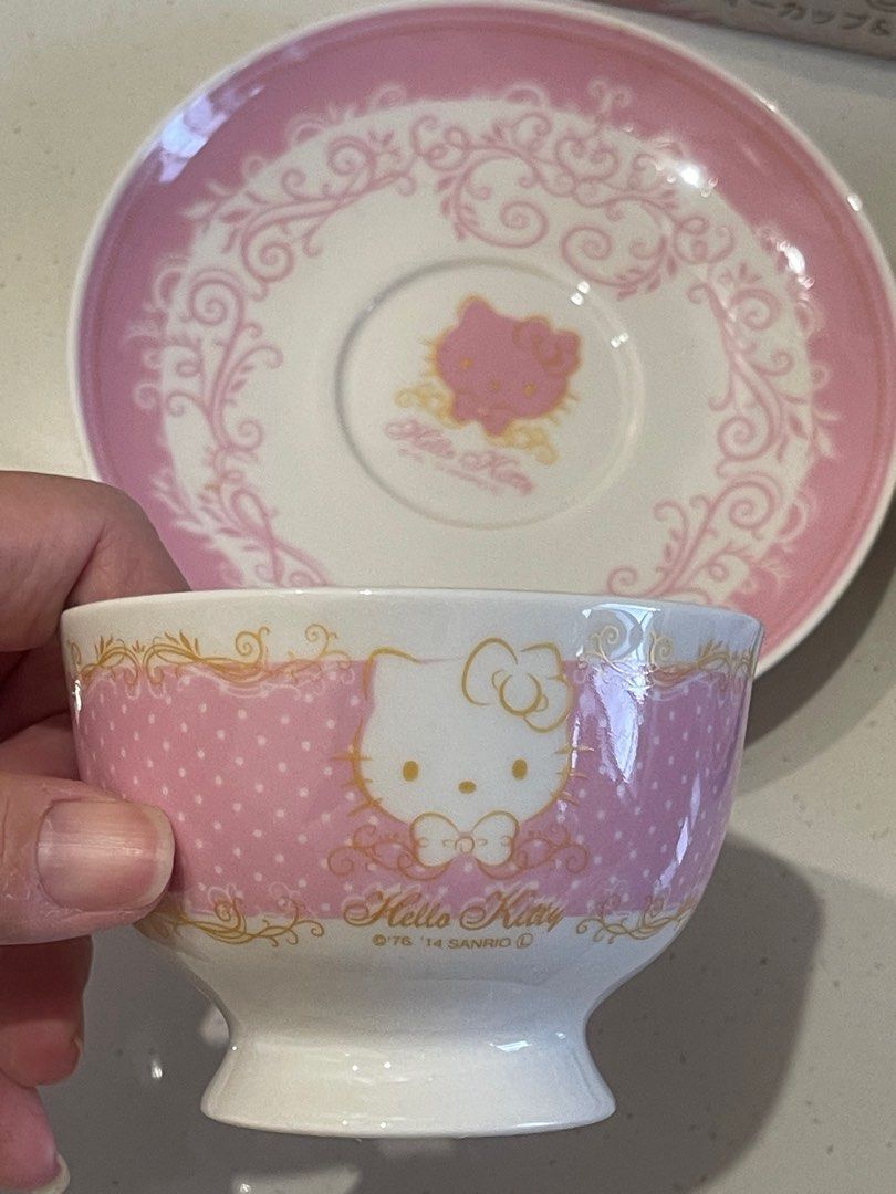 Hello Kitty Tea cup & saucer (Category: Coffee & Tea Tableware) located in Singapore. Submitted by seahan (Listing ID 1240887145, Image 2). Description: Brand new in box 2 pink and 1 green 1 for $20 3 for $45 Self collect at hillview .