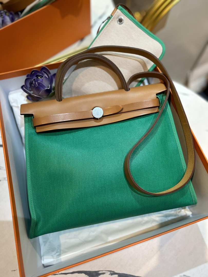 Hermes herbag shw green BN, Luxury, Bags & Wallets on Carousell