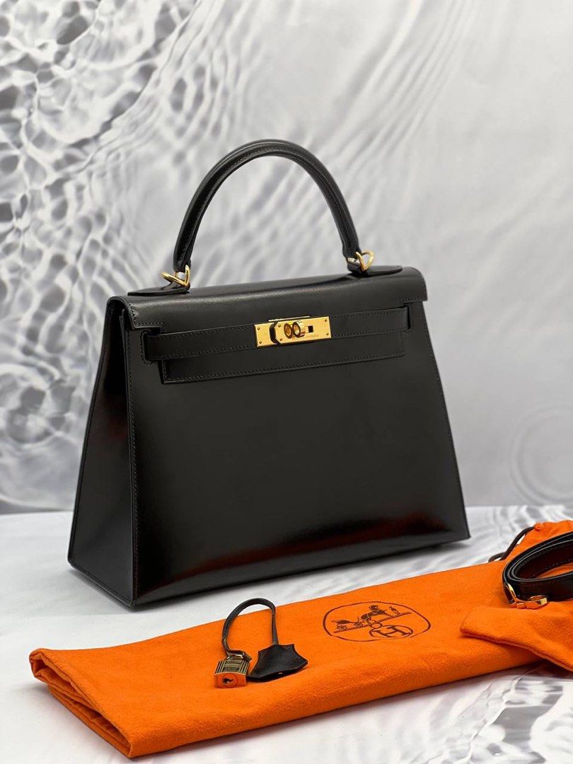 Hermes Kelly Sellier 28 Black Box Gold Hardware