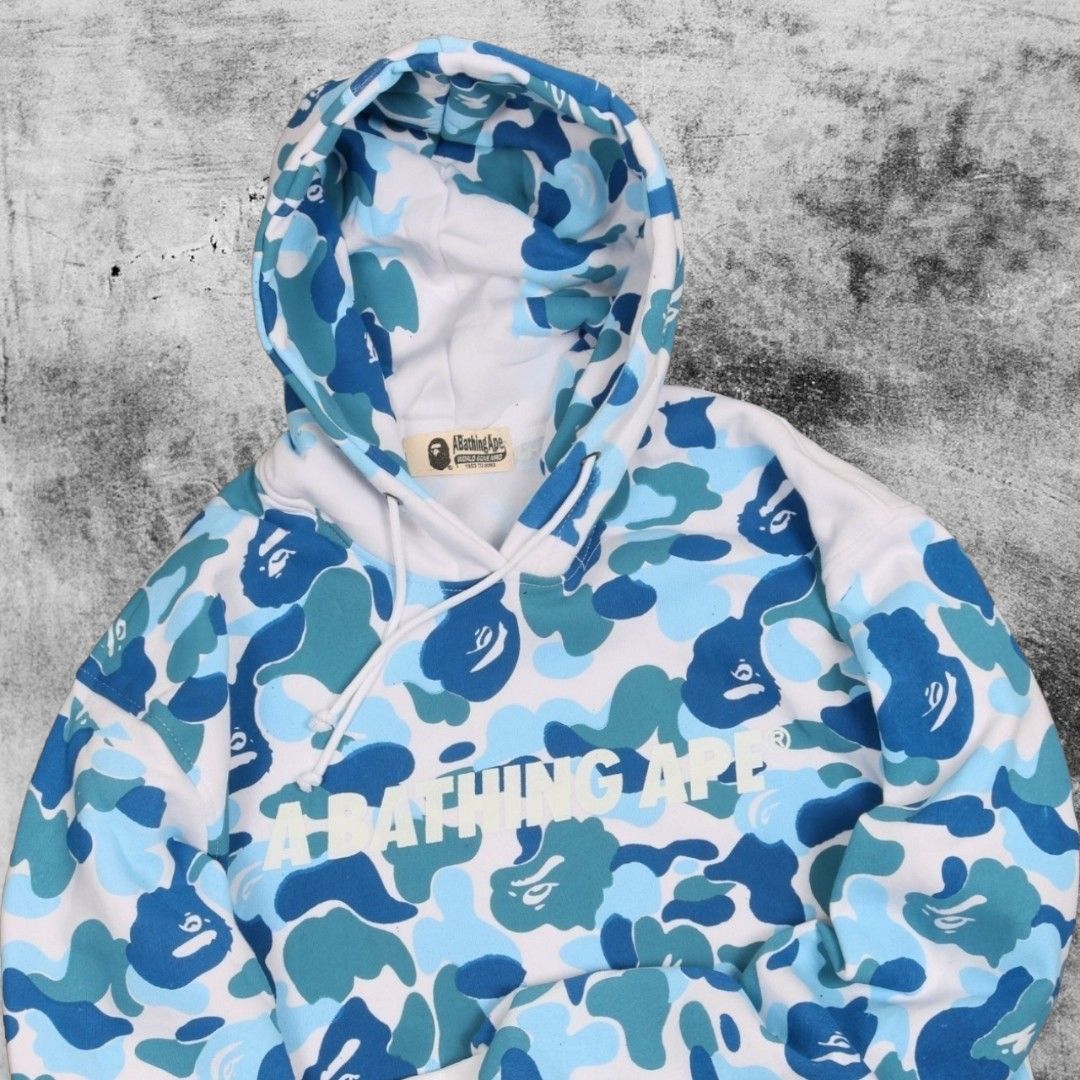 Hoodie Bape A Bathing Ape Camo Full Print Biru Muda