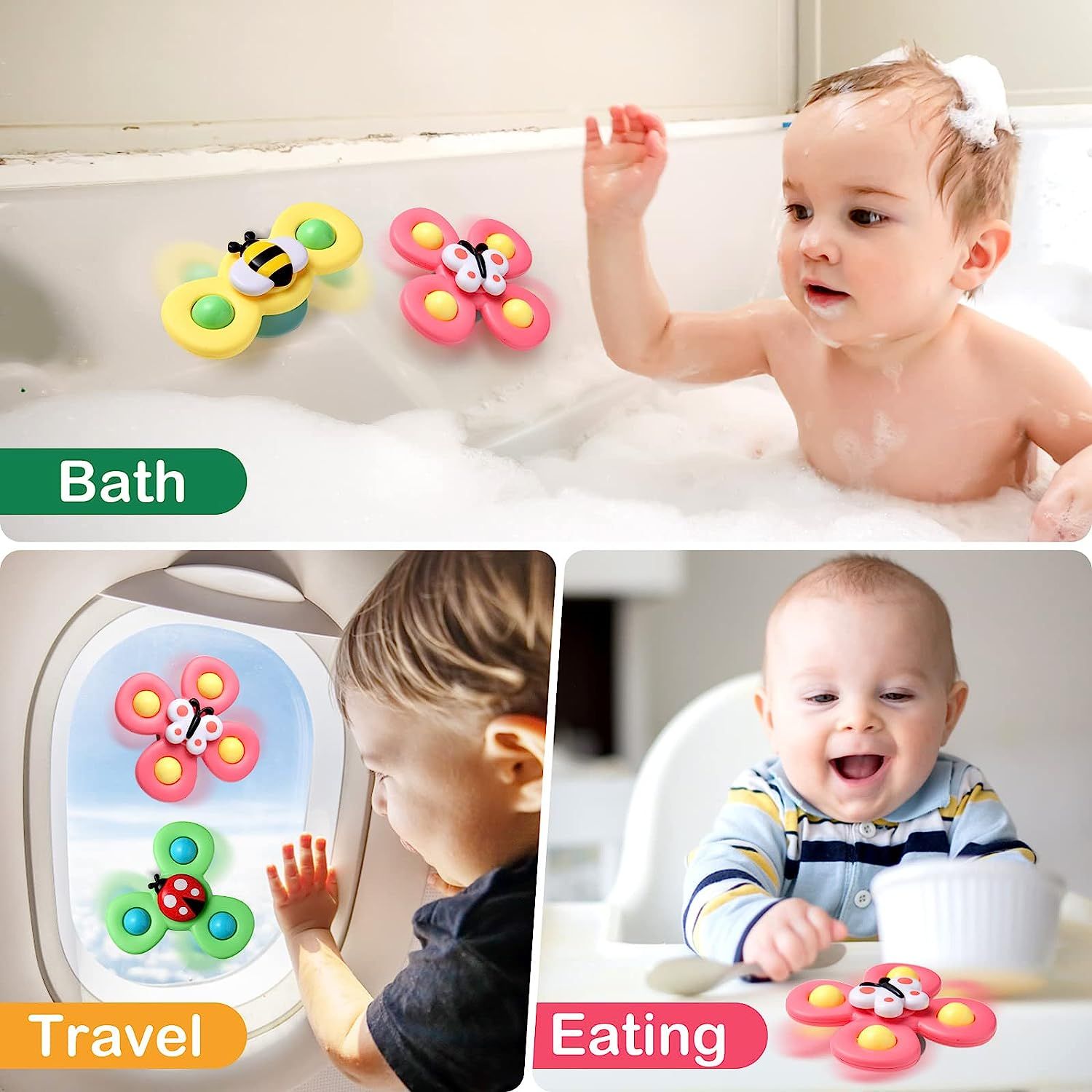  Hooku 3 Pcs Suction Cup Spinner Toys, Baby Fidget