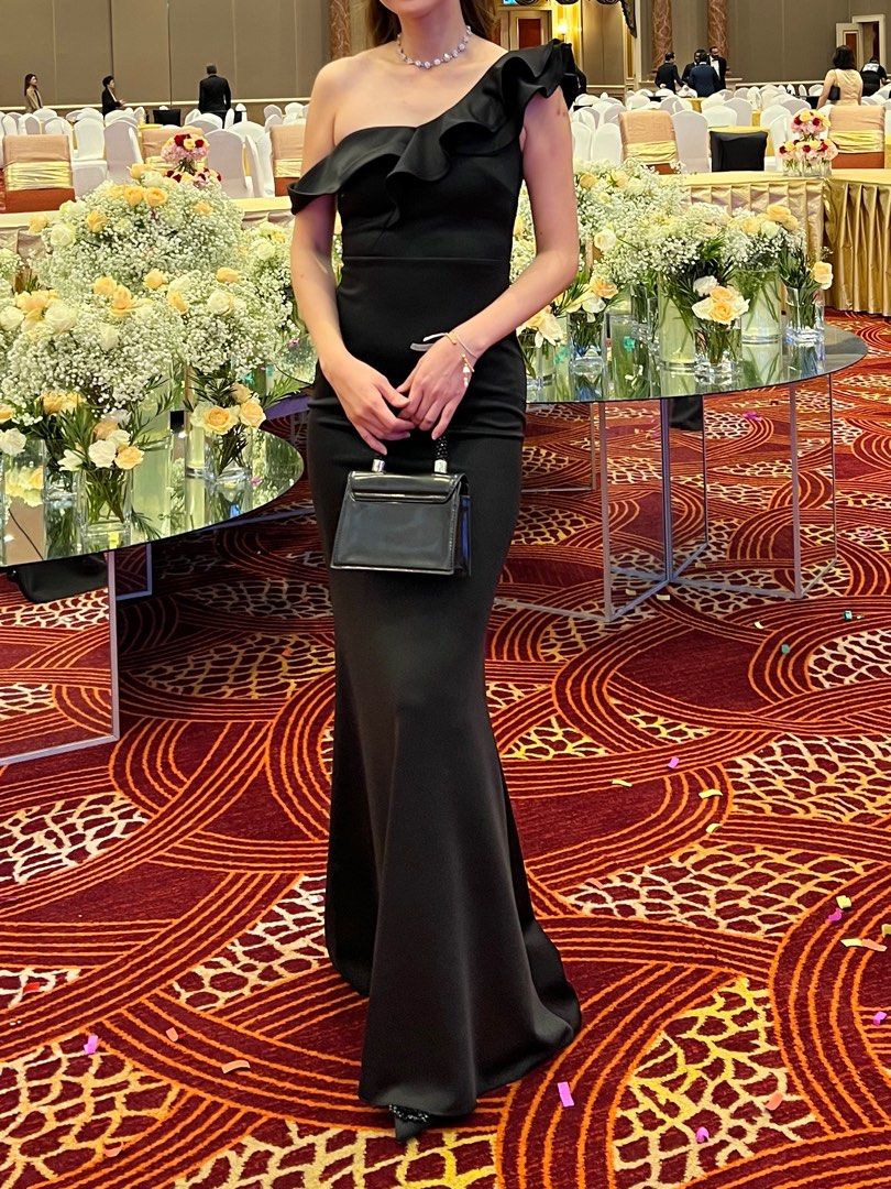 Inc pos BebeButterfly dinner mermaid black dress