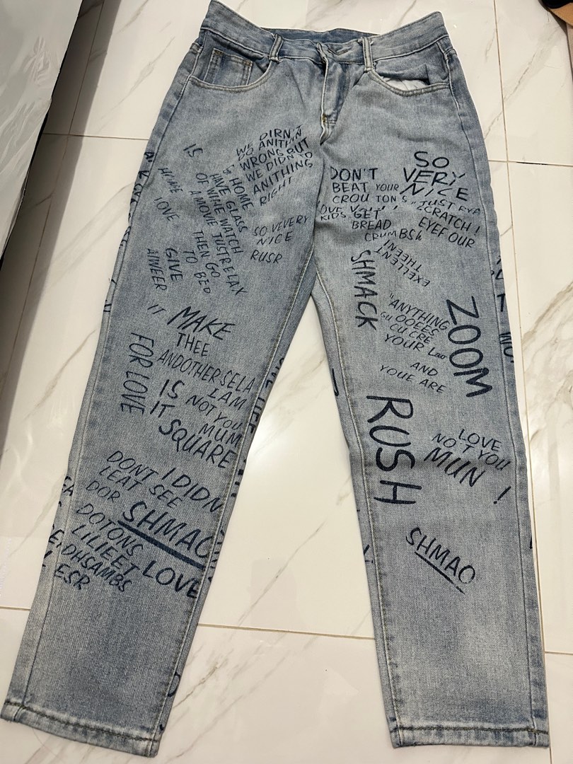 Jeans Handwriting's Tulisan Skinny Pants light blue on Carousell