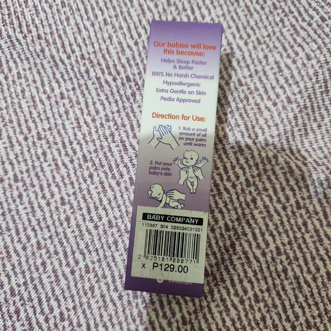 Kleenfant Bedtime Massage Oil (Category: Other Baby Bathing & Changing Needs) located in Goa. Submitted by jennmagno29109 (Listing ID 1240857355, Image 3). Description: Lavender Scent Massage oil for better sleep quality for babies 0 month and up consult pediatrician for usage RSF: not used ni baby.