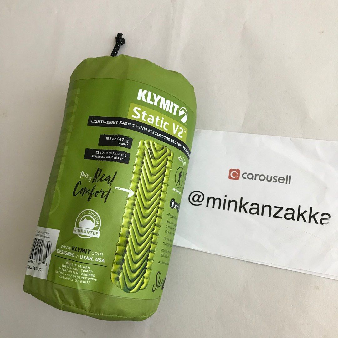 Klymit static v2 sleeping pad, Sports Equipment, Hiking u0026 Camping on  Carousell