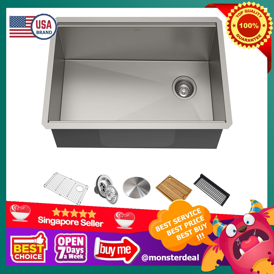 Kraus KWU11030 Kore Kitchen Single Bowl, 30 Inch, 30" Workstation
