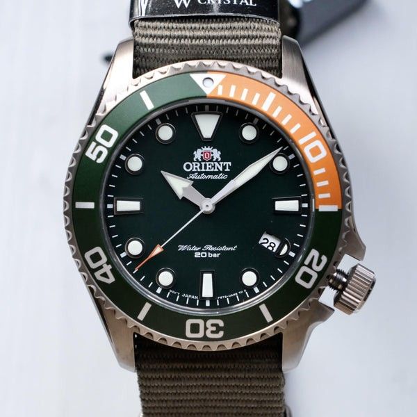 Lowest Price Orient Triton Men s Automatic Green Dial Green Nylon Strap Watch Birthday gift birthday orient BRAND NEW IN BOX WITH 1 YEAR WARRANTY