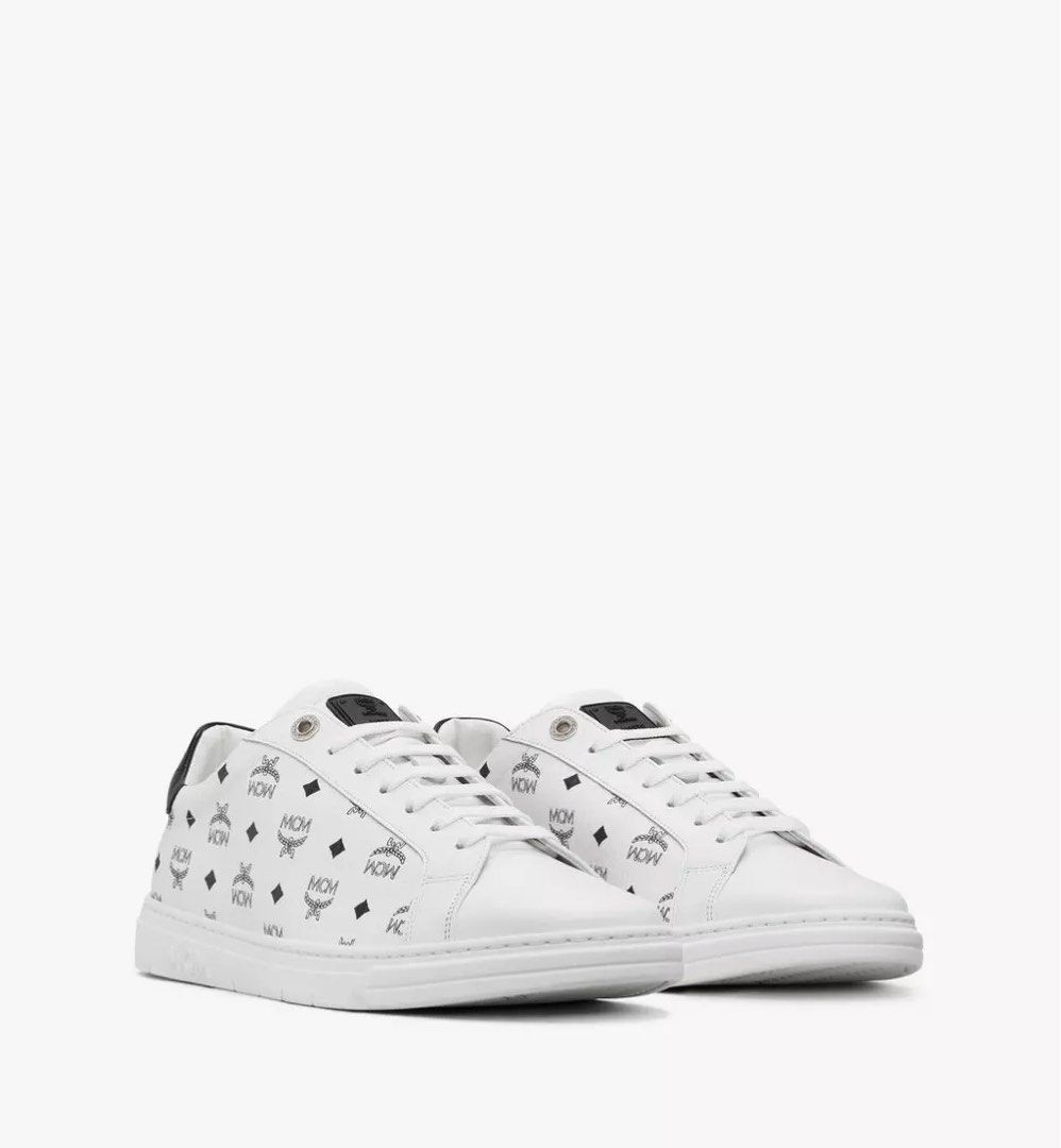 MCM White Terrain Lo Sneakers in Visetos Leather Logo Men s Fashion Footwear Sneakers on Carousell