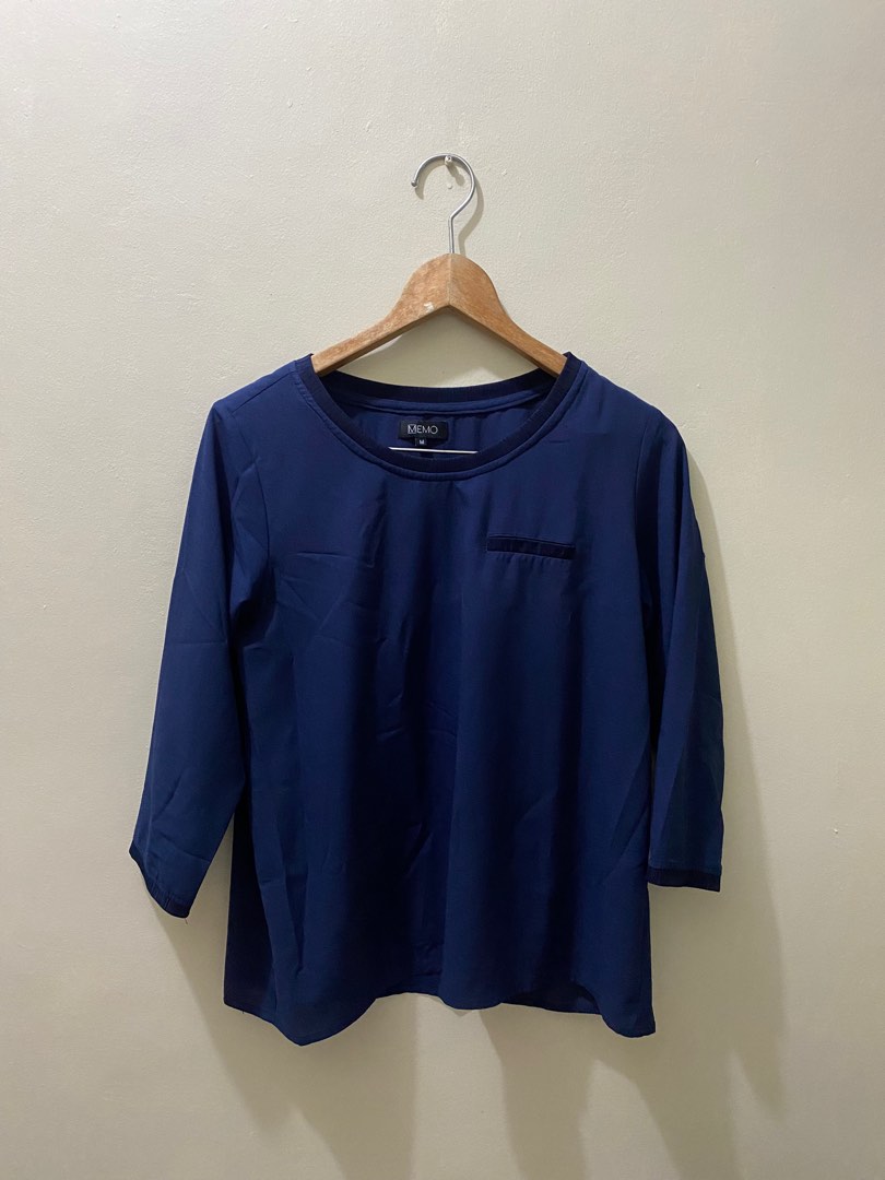 Memo office blouse, Women's Fashion, Tops, Blouses on Carousell