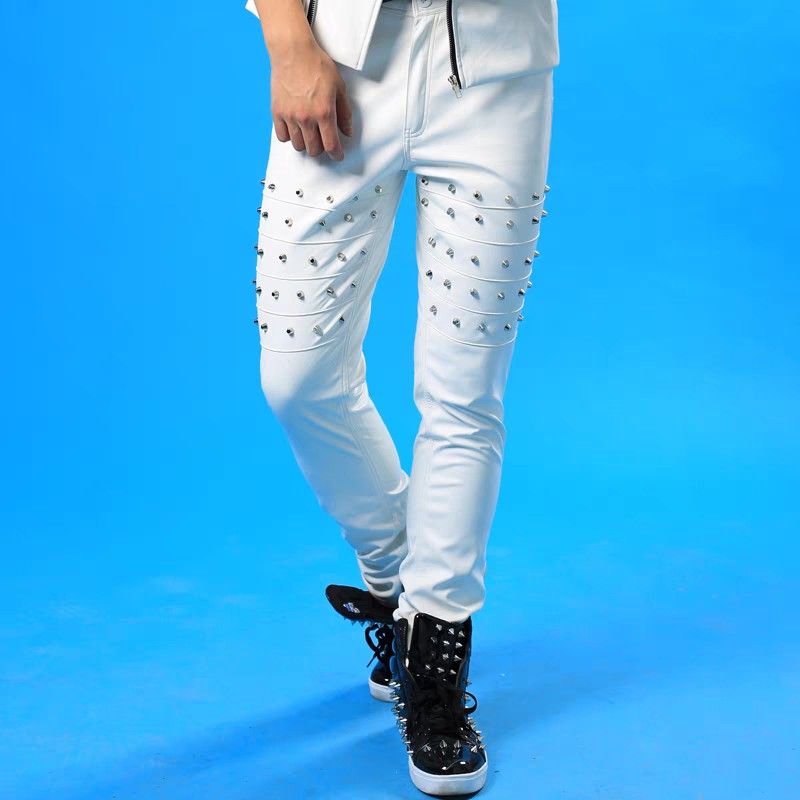 White leather pants clearance mens