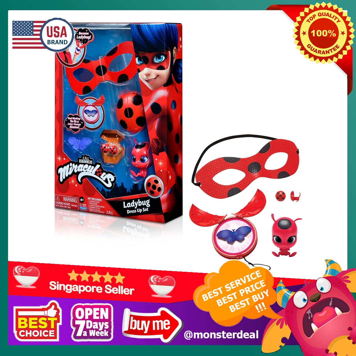Miraculous Ladybug Dress Up Set with Yoyo, Color Change Akuma, Tikki ...