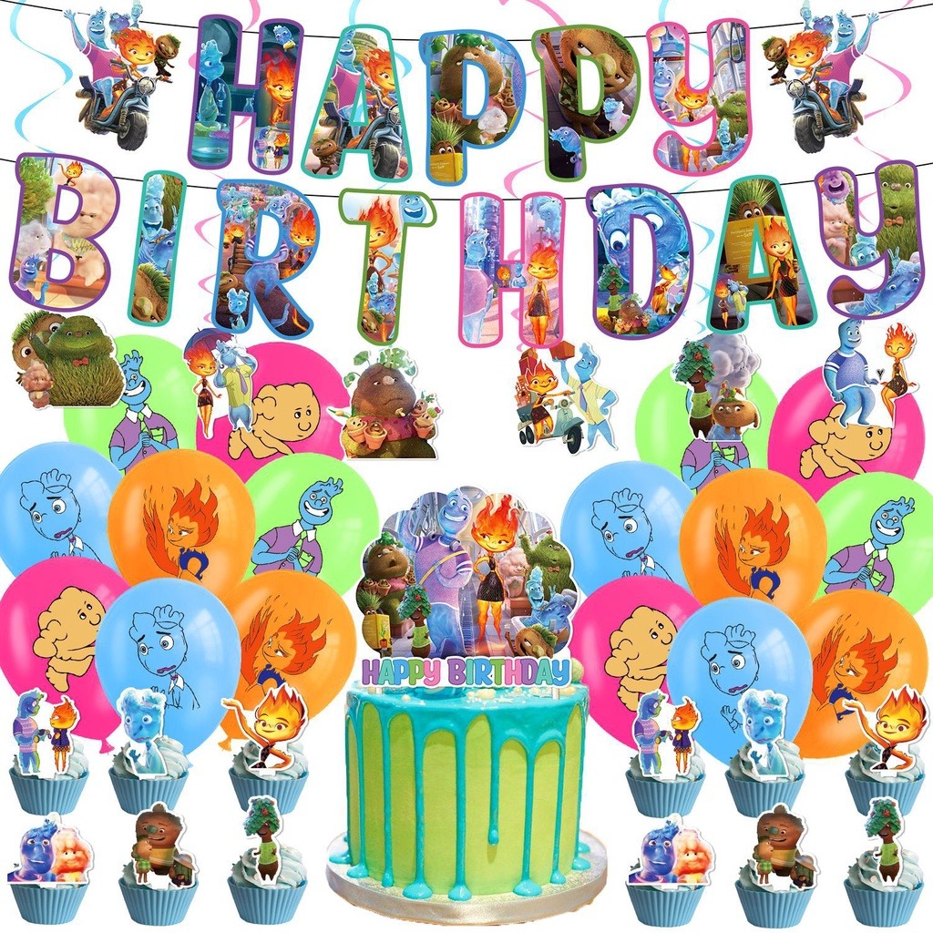 NEW Elemental Birthday Theme Set: Happy Birthday Banner, Hanging Swirls ...