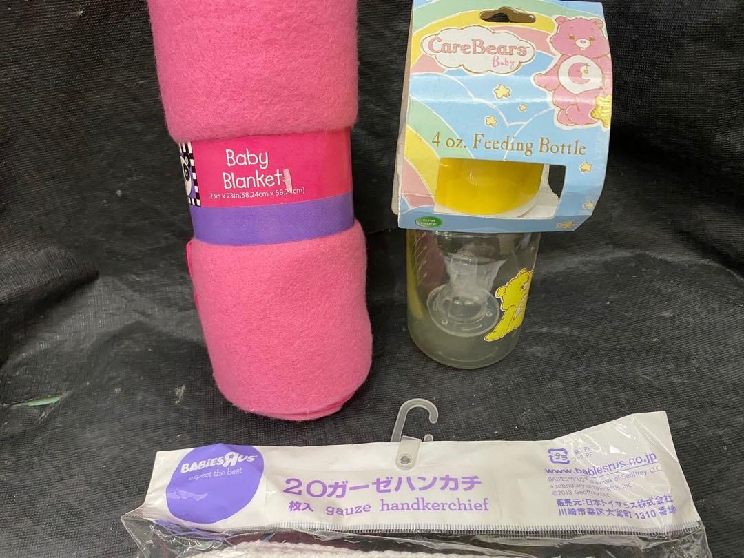 newborn blanket bottle baby assorted lot (Category: Baby Toiletries & Grooming) located in Makati City. Submitted by mighty.simpletrading (Listing ID 1240954221, Image 2). Description: SELLING AS SET ONLY!! location: makati city price: 700php brand: babies r us , baby blanket , care bears baby package contents: 11pcs babies r us japan gauze handkerchief 32x32cm 4-blue 4-white 3-yellow (brandnew) 1x baby blanket 23x23 inches (brandnew) 1x care bea