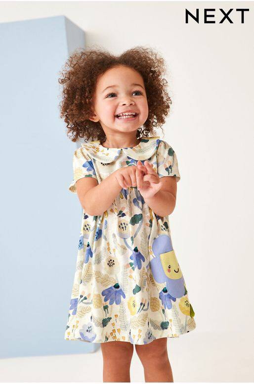 Next UK Blue Floral Cotton Jersey Dress Babies Kids Babies