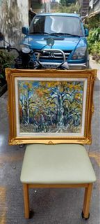 Oil Wood Abstract Painting "Variety of Trees" in Victorian Golden Frame, Good Condition  By Japanese Artist   Size: 60.5 cm x 52.5 cm  Remarks: * Good Condition  * Minor Scratches / faded paper