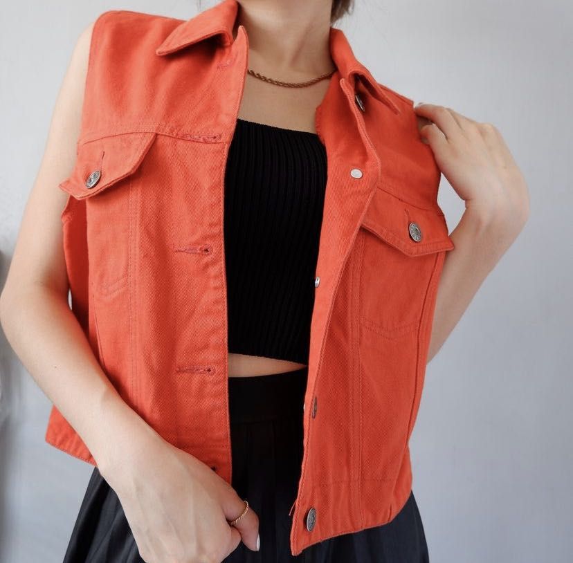 Orange denim vest hotsell
