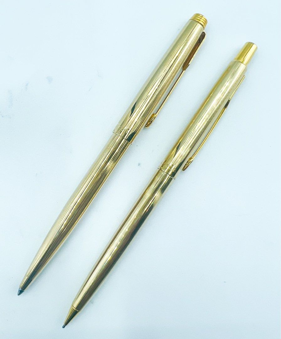 Parker 22k gold plated ballpoint pen and mechanical pencil set, Hobbies ...