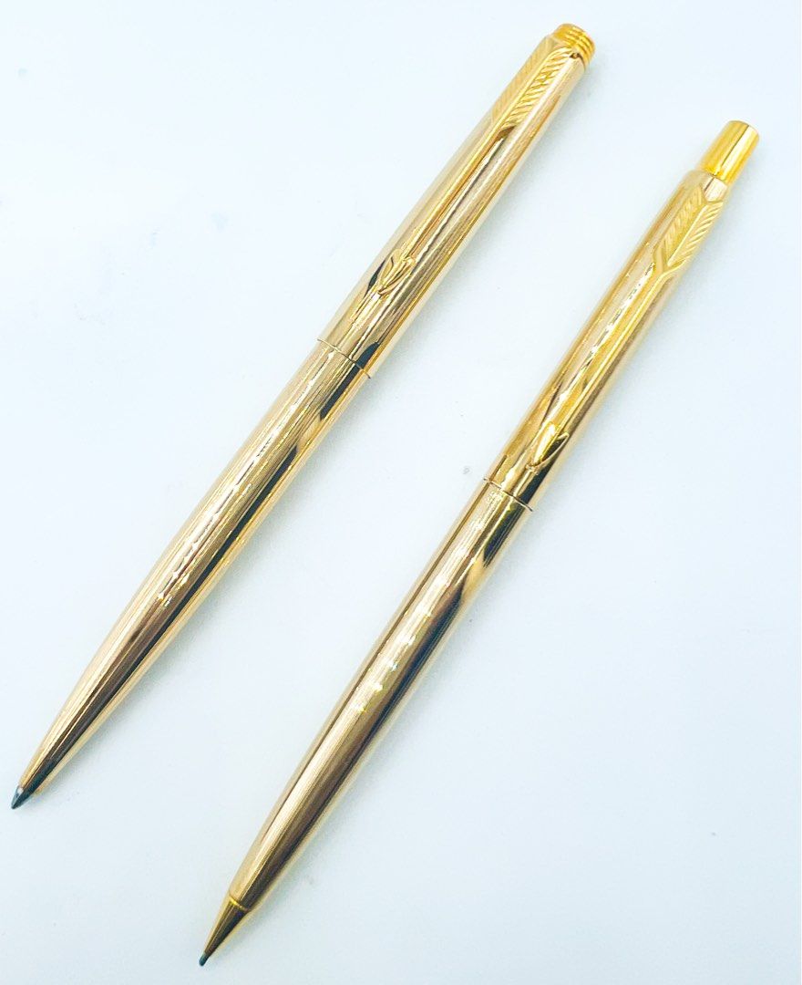 Parker 22k gold plated ballpoint pen and mechanical pencil set, Hobbies ...