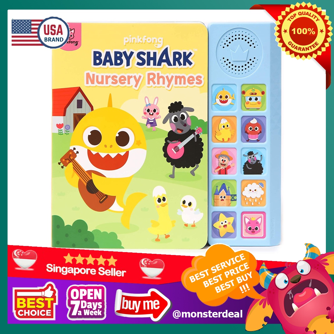 Pinkfong Baby Shark Nursery Rhymes Sound Book Premium 10 Button Read