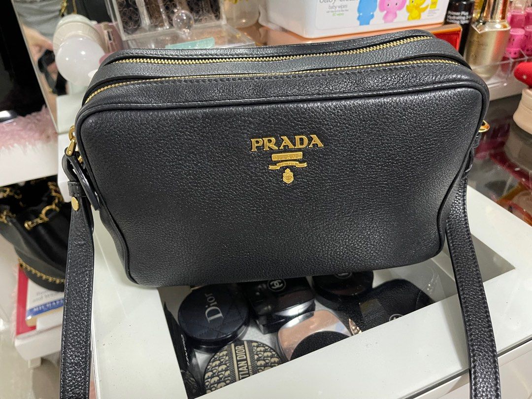 Prada Beige Leather Double Zip Camera Crossbody Bag Prada