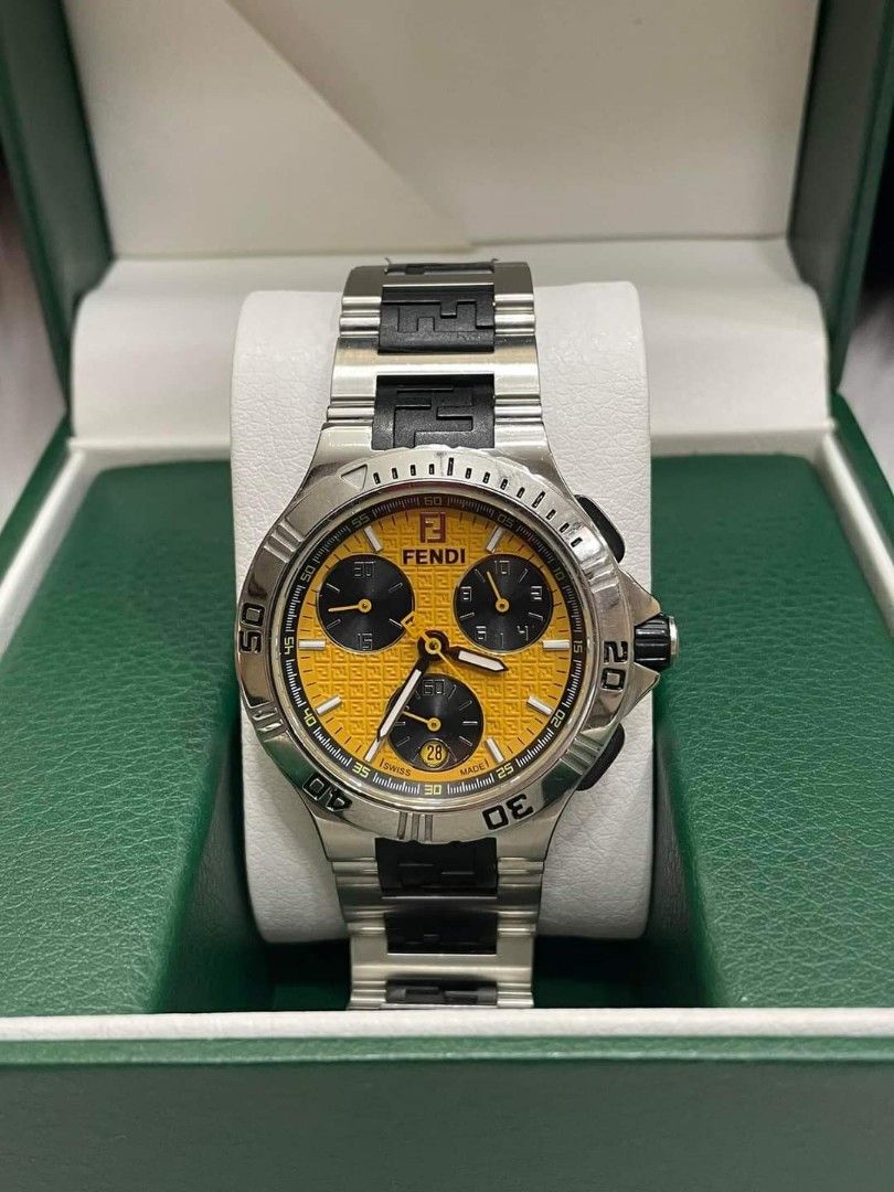 Pre owned Fendi Chrono Authentic 9 10 condition Sapphire crystal Quartz movement Swiss made 7.3 inches wrist size or smaller With provided box Luxury Watches on Carousell