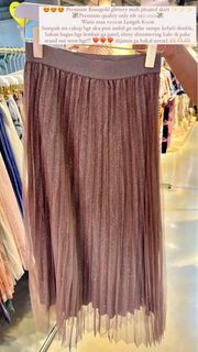 Premium Rosegold glittery midi pleated skirt import bangkok bkk