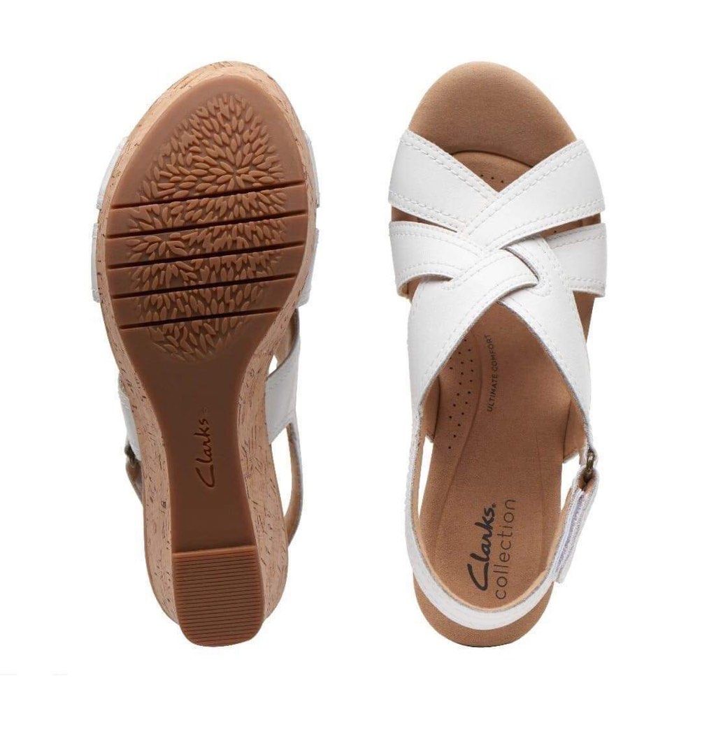 Clarks leather comfort wedge best sale sandals