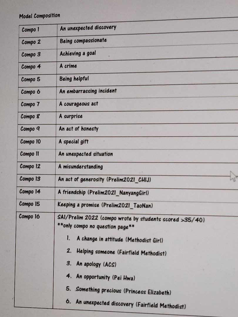 Psle model composition 2022 hobbies toys books magazines