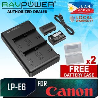 RAVPower LP-E6 LP-E6N Battery Charger and 2-Pack Rechargeable Li-ion Batteries for Canon 5D Mark II III IV, 80D, 70D, 60D, 6D, EOS 5Ds, 5D2, 5D3, 5DSR, 5D4 (2-Pack, Dual USB, 2000mAh) E6  | JG Superstore