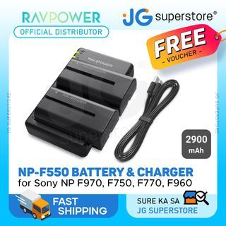 RAVPower NP-F550 Battery Charger and 2-Pack Rechargeable Li-ion Batteries for Sony NP F970, F750, F770, F960, F550, F530, F330, F570, CCD-SC55, TR516, TR716, TR818, TR910, TR917 and more (2-Pack Replacement Battery Kit, Dual Slot Charger) | JG Superstore