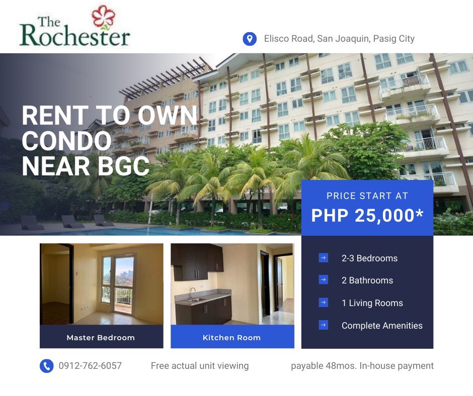 ROCHESTER CONDO 23BR BI LEVEL PASIG RENT TO OWN ORTIGAS BGC TAGUIG