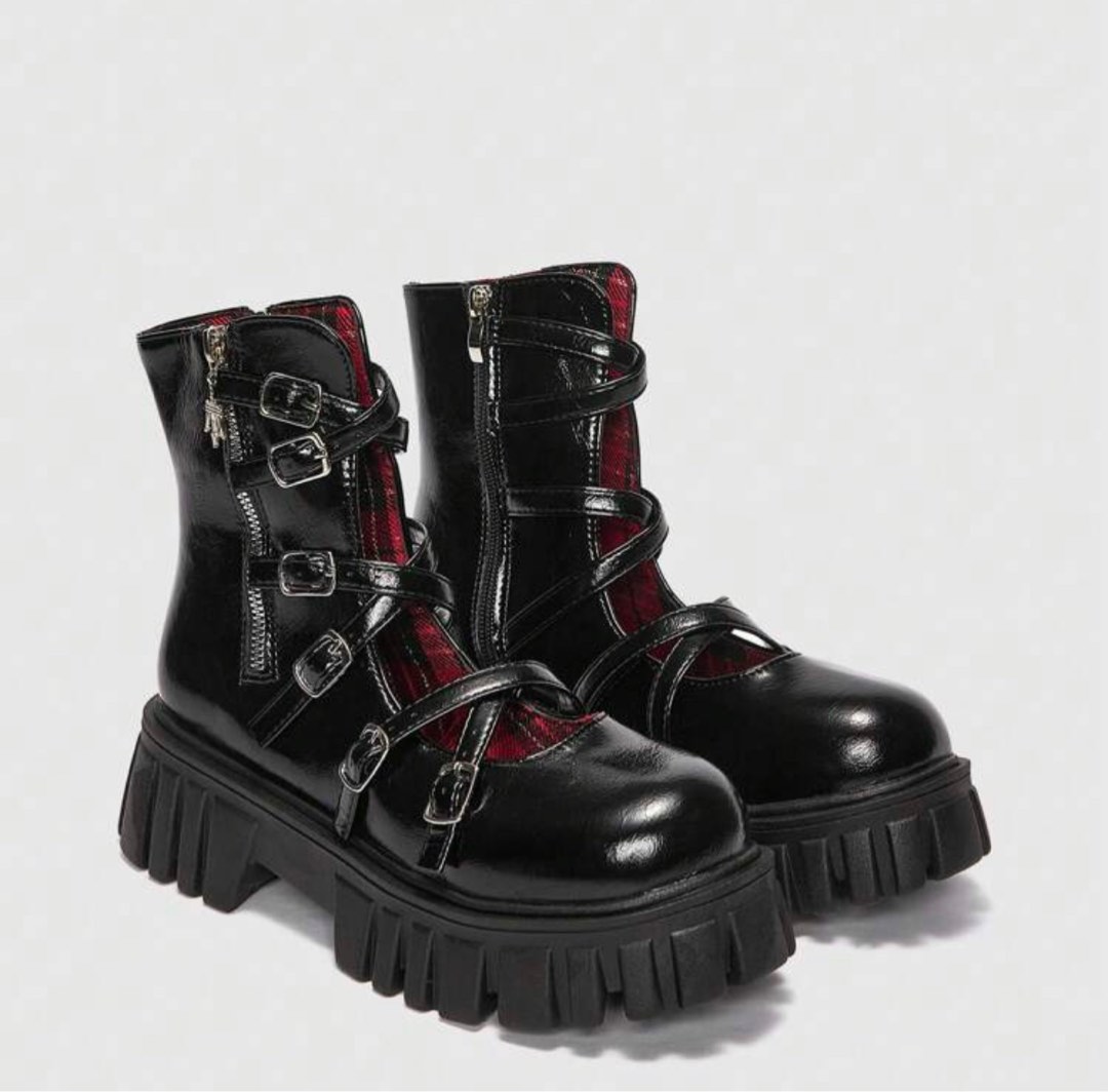 Red goth boots on sale