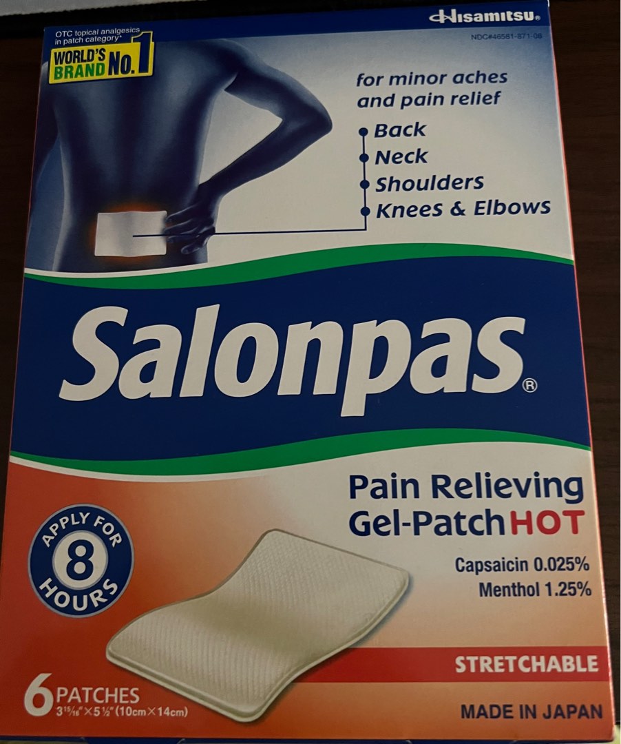 Salonpas Pain Relieving Gel Patch Hot x6 pieces, Health & Nutrition