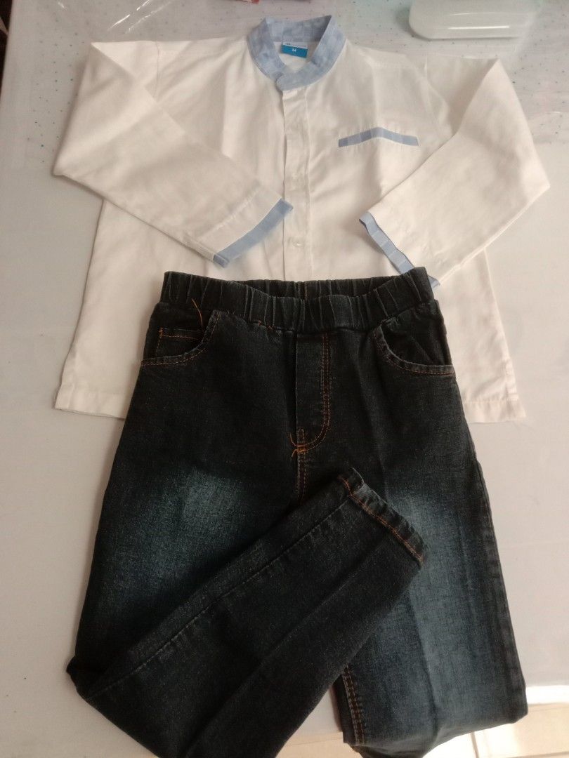 Set kemeja putih dan jeans panjang, Bayi & Anak, Baju Anak Laki-laki, 1 ...