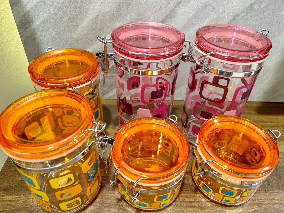Set of 6 Glass Storage Jars, Furniture & Home Living, Kitchenware