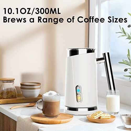 Milk Frother, 4-in-1 Electric Milk Steamer, 10.1oz/300ml Milk Warmer for Coffee,Latte, Cappuccino, Macchiato, Hot Chocolate, White