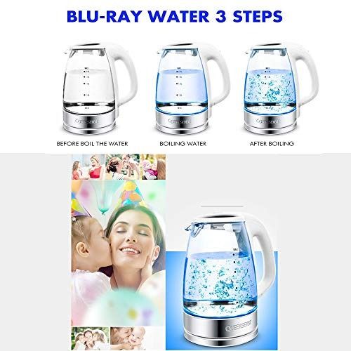 QUEENSENSE 1.7L Blue LED Light Electric Hot Water Glass Kettles