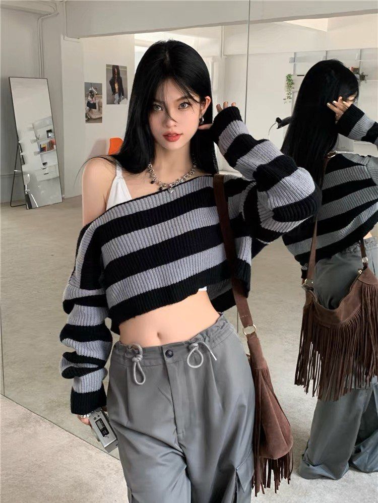 Black off the shoulder cropped sweater discount