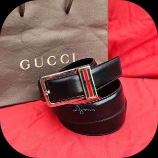 🛑Sz 90/36 Gucci Sherry Line Silver Buckle Black Leather Belt Mens